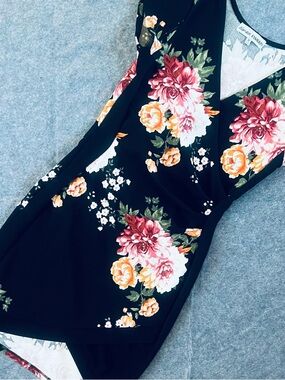 Almost Famous Black Dress with Pink and Gray Floral Print